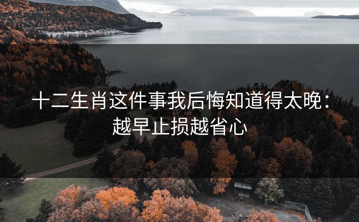 十二生肖这件事我后悔知道得太晚：越早止损越省心